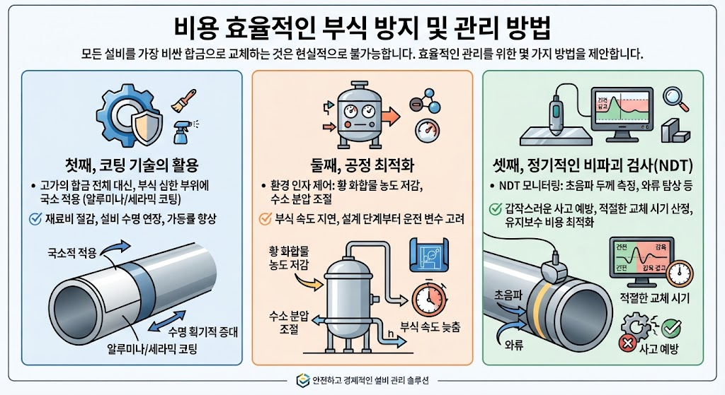 고온 황화(High Temperature Sulfidation) 환경에서 합금의 부식거동 3 비용 효율적인 부식방지 맟 관리방법
