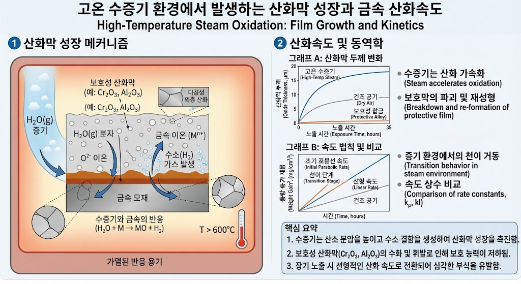 고온 수증기 환경에서 발생하는 산화막 성장과 금속 산화속도