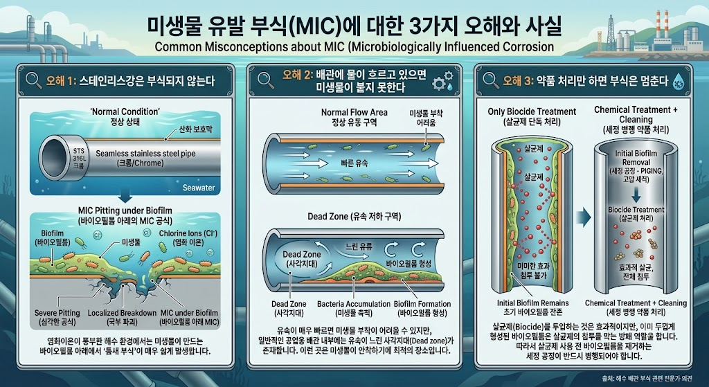 1.해수 배관의 MIC(미생물 유발 부식) 발생 메커니즘 2 미생물 유발부식에 대한 3가지 오해와 사실