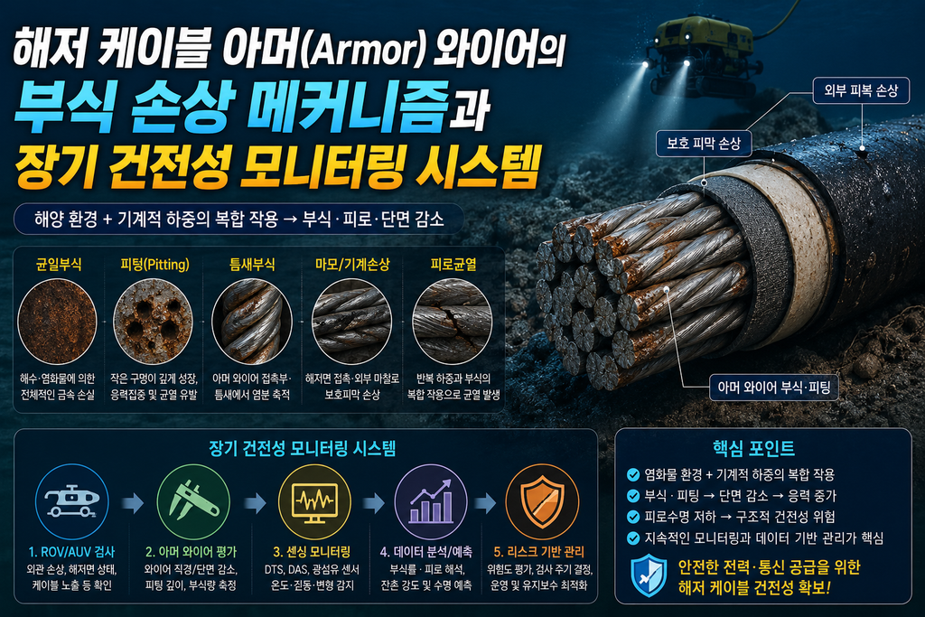 1. 해저 케이블 아머(Armor) 와이어의 부식 손상 메커니즘과 장기 건전성 모니터링 시스템 1 해저 케이블 아머(Armor) 와이어의 부식 손상 메커니즘