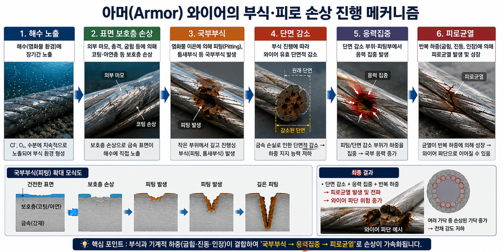 1. 해저 케이블 아머(Armor) 와이어의 부식 손상 메커니즘과 장기 건전성 모니터링 시스템 2 아머 와이어에는 왜 부식