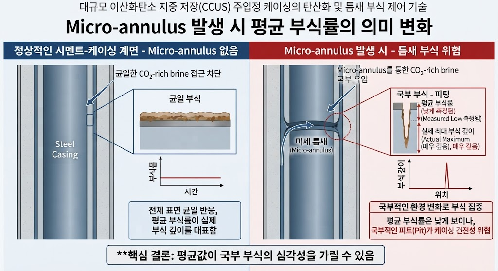 1.대규모 이산화탄소 지중 저장(CCUS) 주입정 케이싱의 탄산화 및 틈새 부식 제어 기술 2 MICRO-ANNULUS 발생시 평균 부식률의 의미변화