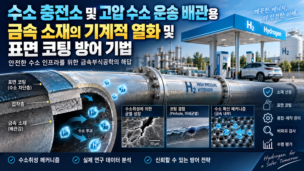 수소 충전소 및 고압 수소 운송 배관용 금속 소재의 기계적 열화 및 표면 코팅 방어 기법 1 수소 충전소 및 고압 수소 운송 배관