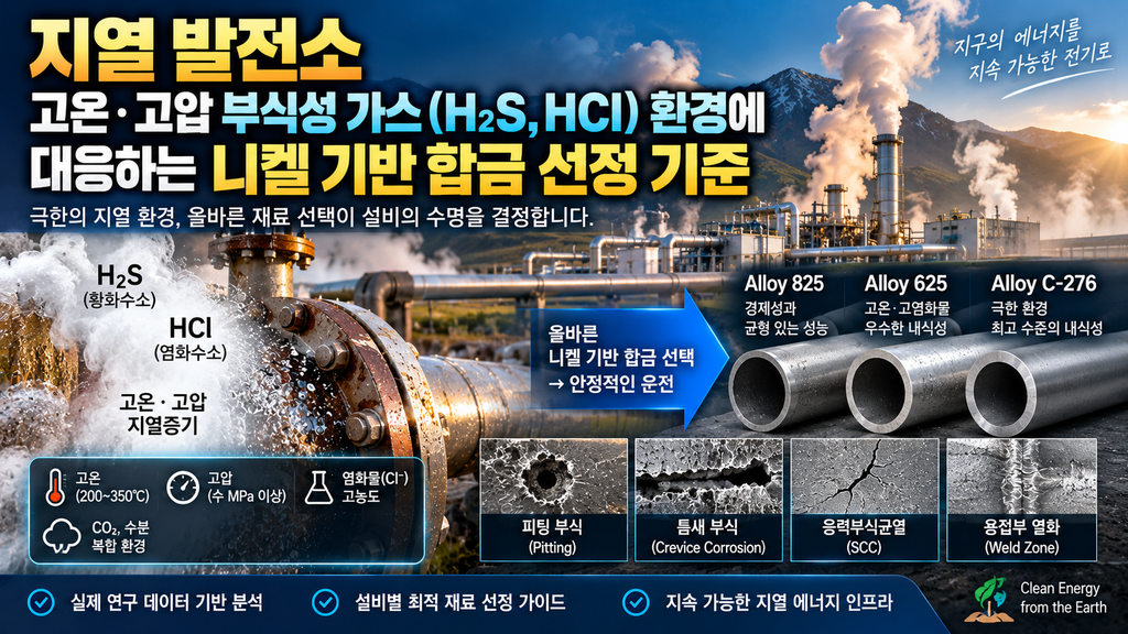 지열 발전소 고온·고압 부식성 가스(H₂S, HCl) 환경에 대응하는 니켈 기반 합금 선정 기준 1 지열 발전소