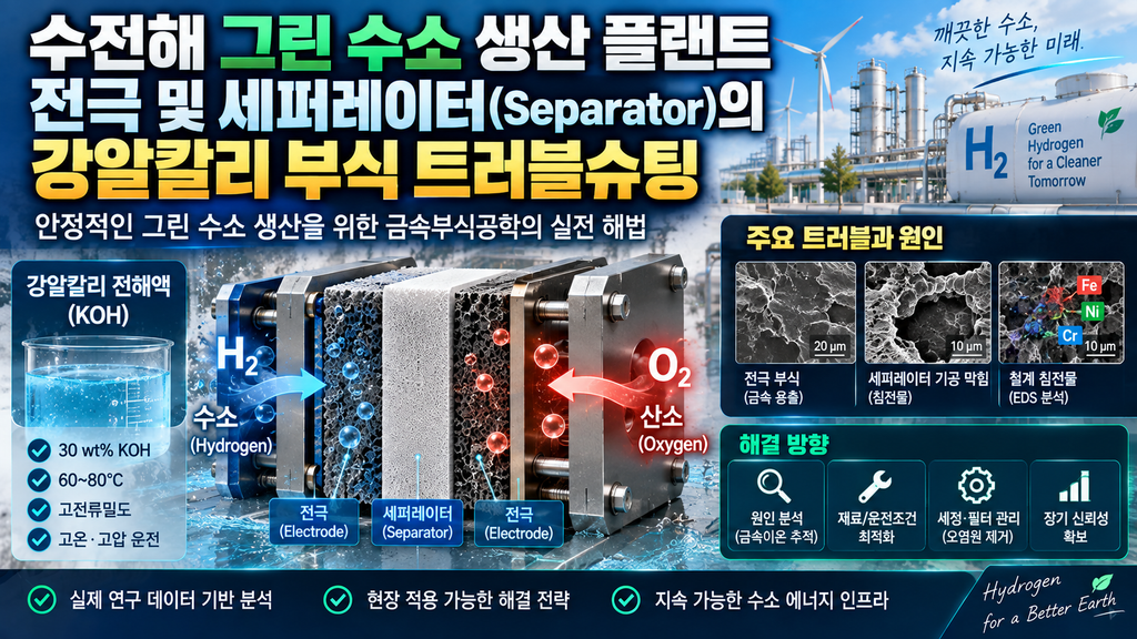 수전해 그린 수소 생산 플랜트 전극 및 세퍼레이터(Separator)의 강알칼리 부식 트러블슈팅 1 수전해 그린수소 생산 플랜트 전국