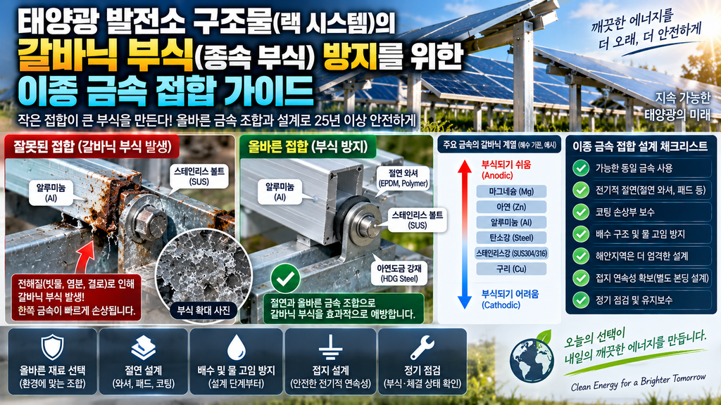 1.태양광 발전소 구조물(랙 시스템)의 갈바닉 부식(종속 부식) 방지를 위한 이종 금속 접합 가이드 1 태양광 발전소 구조물