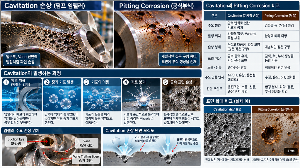 펌프 임펠러 Cavitation과 일반 부식 손상의 진단 비교