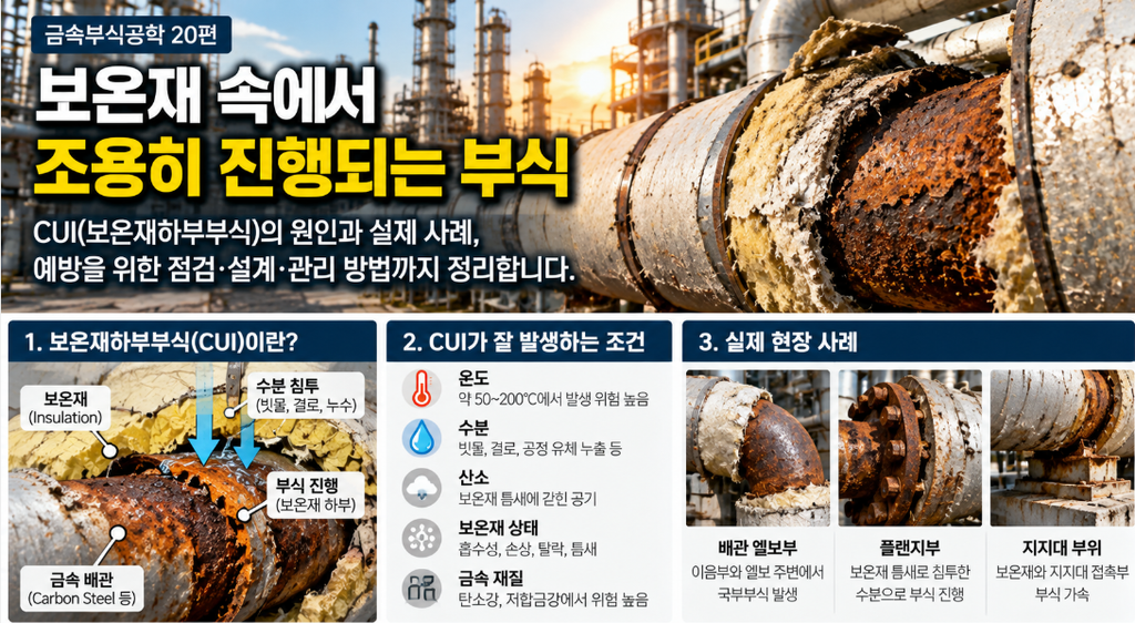 “배관 두께가 오히려 두꺼워졌다고?” 초음파 두께 측정 오차와 부식 판정의 함정 2 초음파 두께 측정 시 탐촉자와 반사 신호를 이용한 배관 두께 측정 원리 및 오차 발생 요인