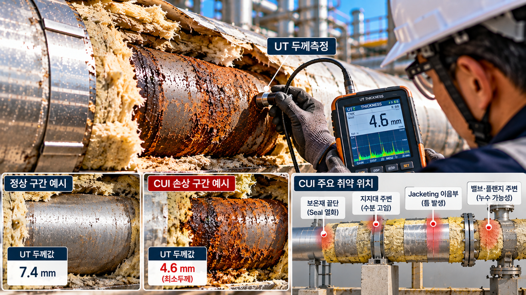 배관 CUI 부식 진단을 위한 보온재 제거 및 UT 두께측정